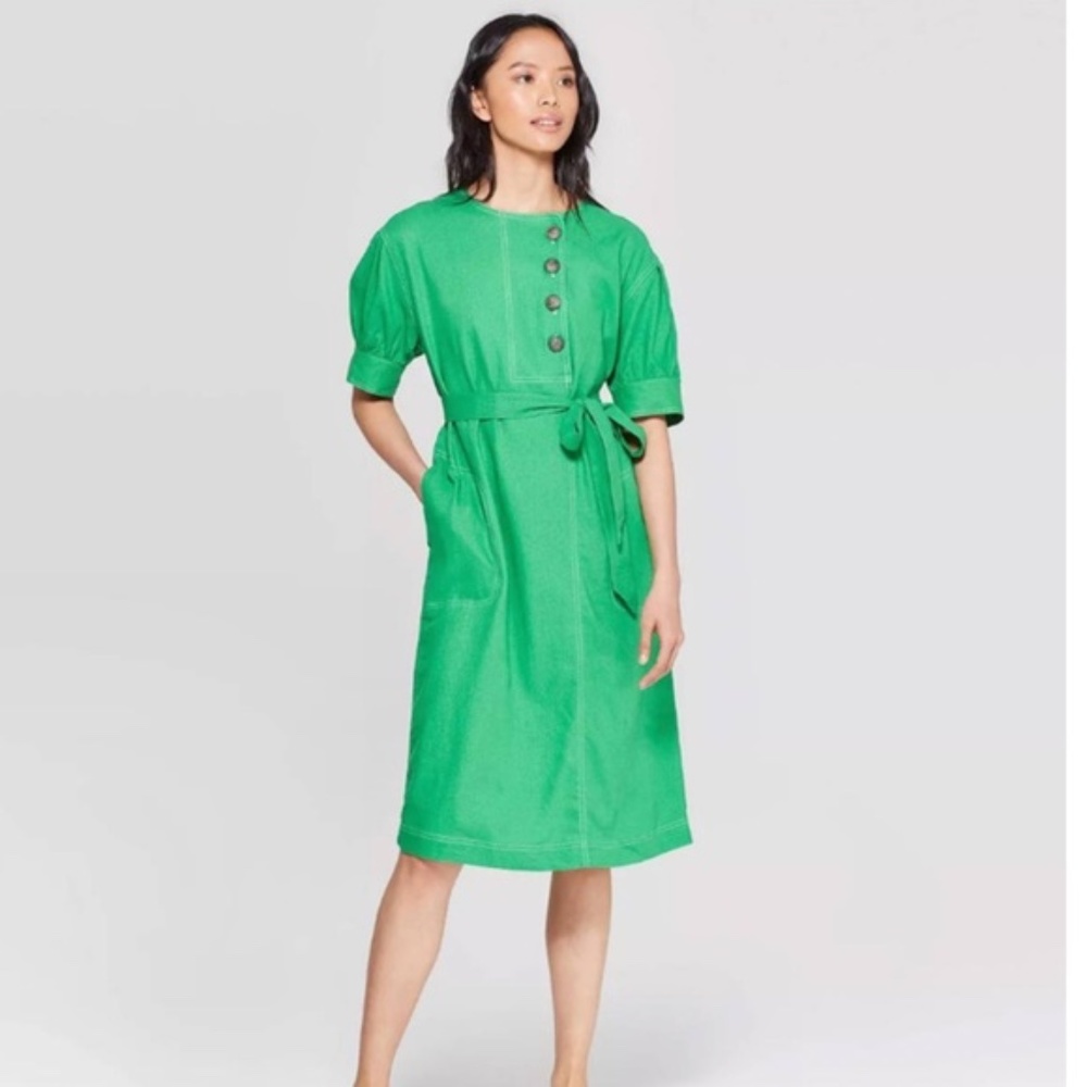 Who What Wear belted dress bright green